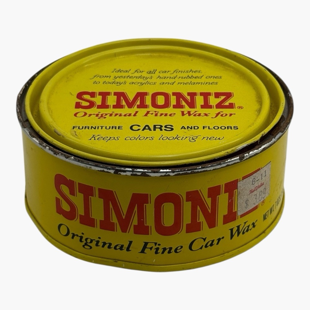 Vintage Simoniz Furniture Car Floor Wax Tin 7oz Advertising 1980s Prop ~75% Full